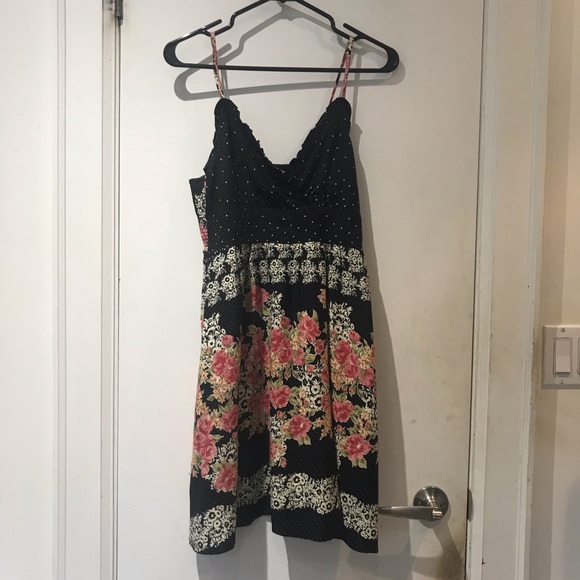 Black Floral Spaghetti Strap Dress - Picture 1 of 4